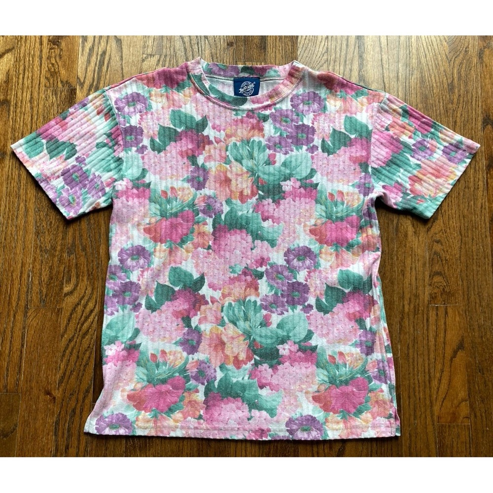 Vintage Jordache Concepts Shirt Womens Medium Floral AOP Textured USA Made
